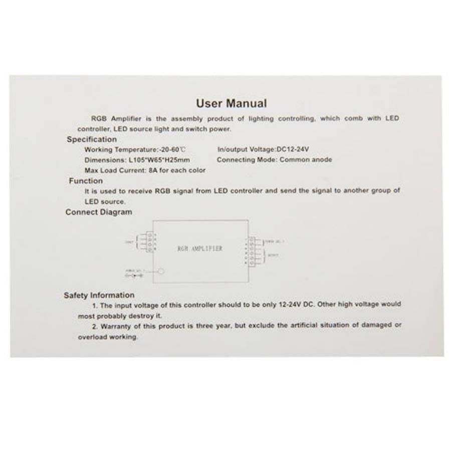 24A RGB Amplifier for LED Light, DC 12V-24V Input