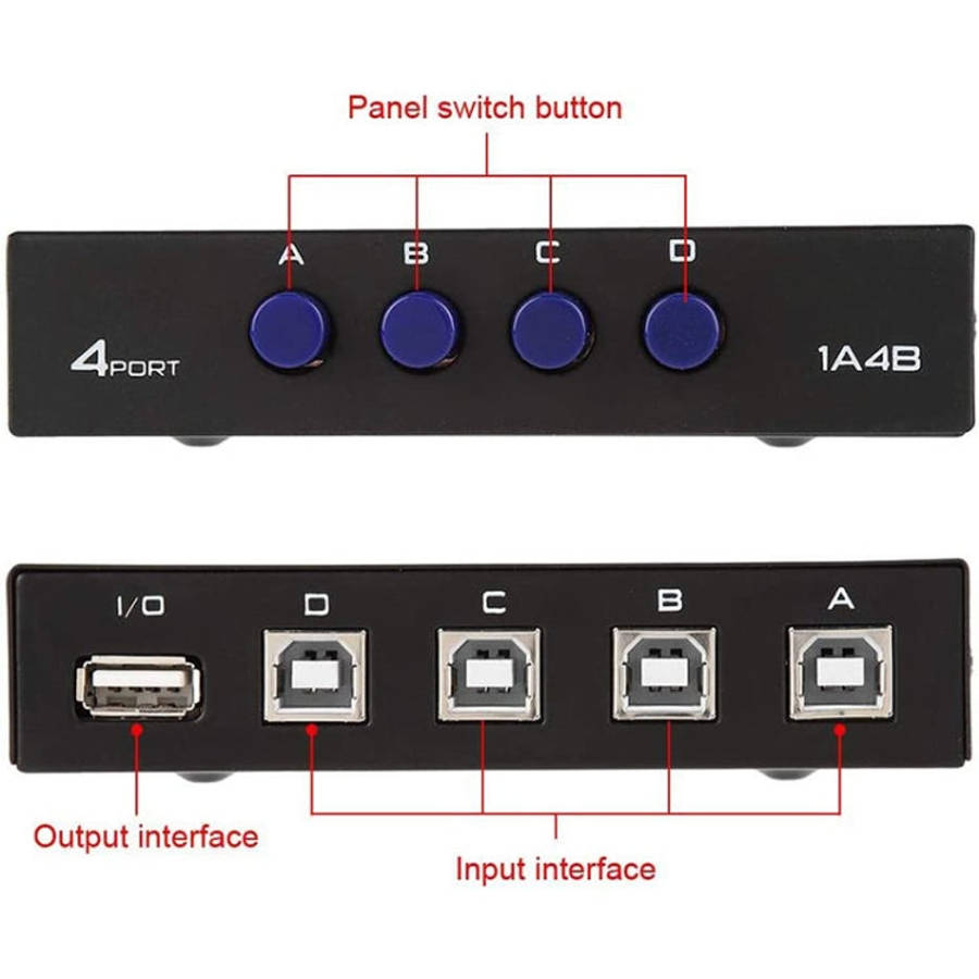 FENGJIE FJ-IA4B-C 4 Ports High Speed USB 2.0 Key-Press Switcher Share Switch Box for PC Computer ...