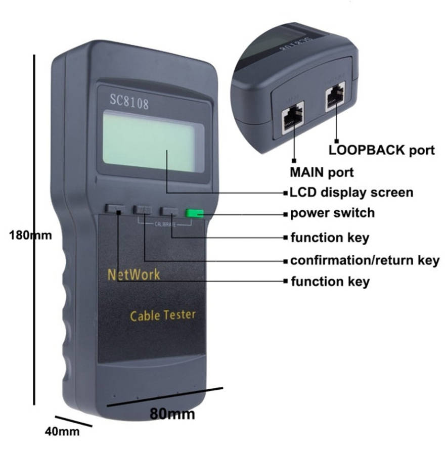 Portable Wireless Network cable Tester SC8108 LCD Digital PC Data Network CAT5 RJ45 LAN Phone Cab...