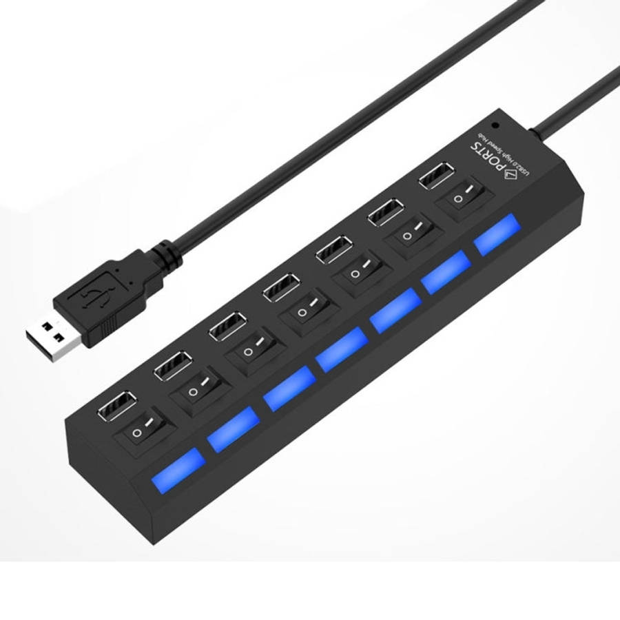 7 Ports USB Hub 2.0 USB Splitter High Speed 480Mbps with ON/OFF Switch / 7 LEDs, 7 Ports (White),...