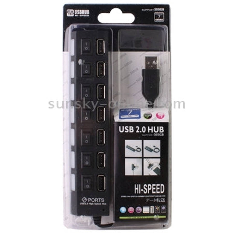 7 Ports USB Hub 2.0 USB Splitter High Speed 480Mbps with ON/OFF Switch / 7 LEDs, 7 Ports (White),...