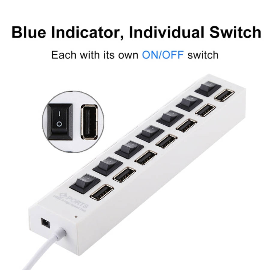 7 Ports USB Hub 2.0 USB Splitter High Speed 480Mbps with ON/OFF Switch / 7 LEDs, 7 Ports (White),...