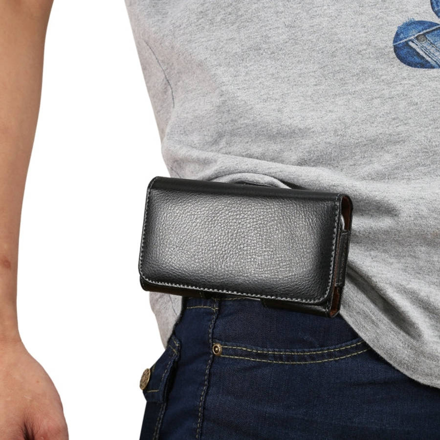 5.2 inch Litchi Texture Vertical Flip Thwartwise Genuine Leather Case / Waist Bag with Rotatable ...
