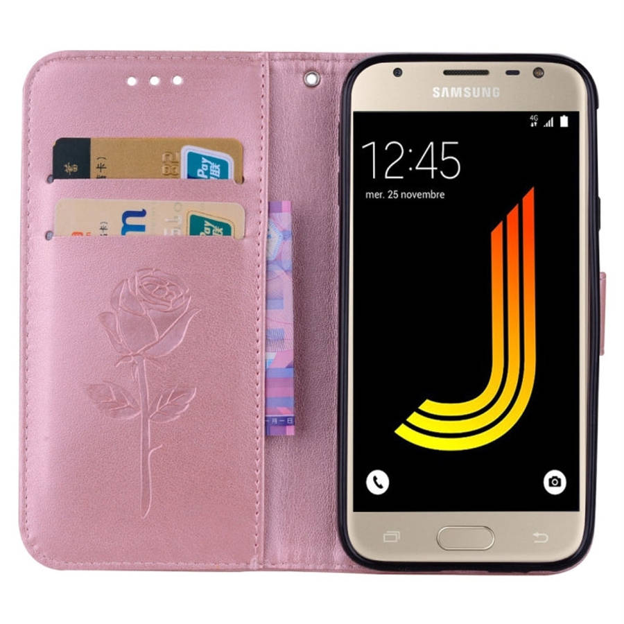 For Galaxy J3 (2017) / J330 (EU Version) Roses Pressed Flower Pattern Horizontal Flip Leather Cas...