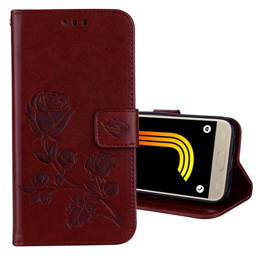 For Galaxy J3 (2017) / J330 (EU Version) Roses Pressed Flower Pattern Horizontal Flip Leather Cas...