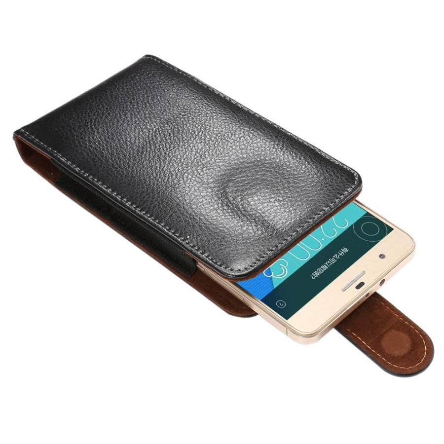 5.5 inch Litchi Texture Vertical Flip Upright Genuine Leather Case / Waist Bag with Rotatable Bac...