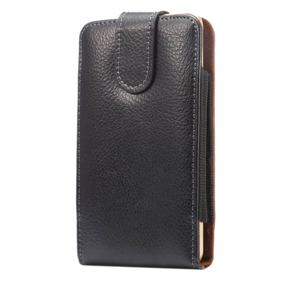 5.5 inch Litchi Texture Vertical Flip Upright Genuine Leather Case / Waist Bag with Rotatable Bac...