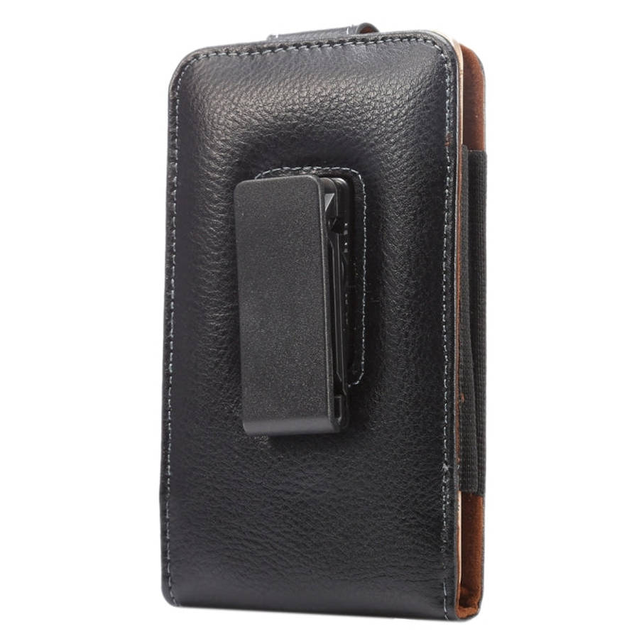 5.5 inch Litchi Texture Vertical Flip Upright Genuine Leather Case / Waist Bag with Rotatable Bac...