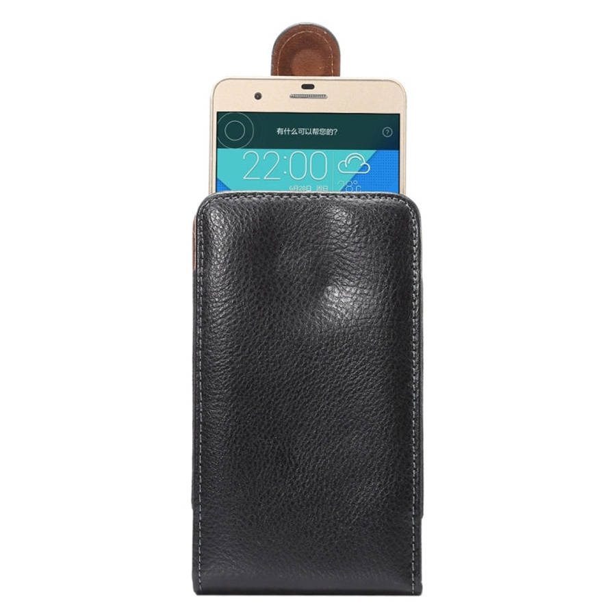 5.5 inch Litchi Texture Vertical Flip Upright Genuine Leather Case / Waist Bag with Rotatable Bac...