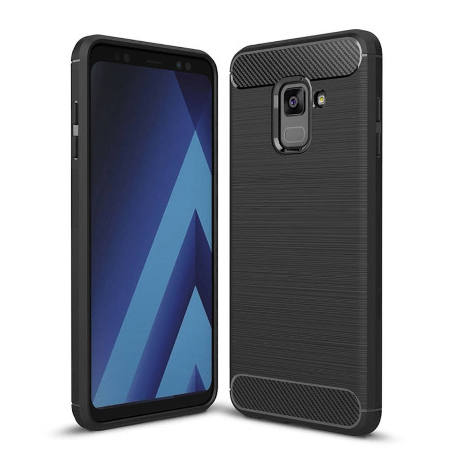 For Galaxy A8 (2018) Brushed Texture Carbon Fiber Shockproof TPU Protective Back Case, For Galaxy...