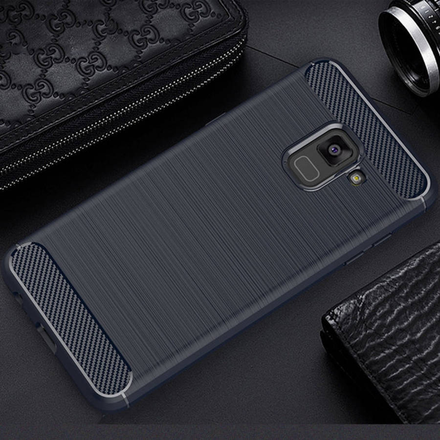 For Galaxy A8 (2018) Brushed Texture Carbon Fiber Shockproof TPU Protective Back Case, For Galaxy...