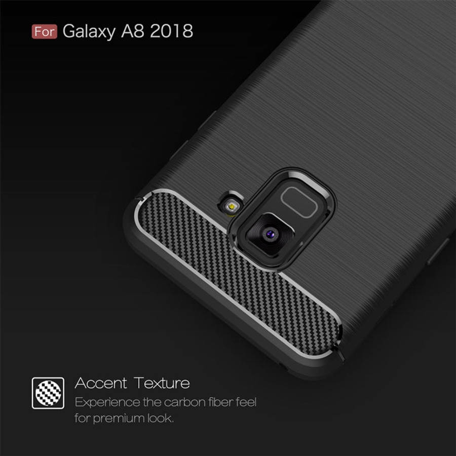For Galaxy A8 (2018) Brushed Texture Carbon Fiber Shockproof TPU Protective Back Case, For Galaxy...