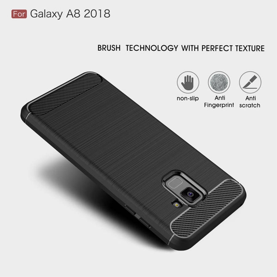 For Galaxy A8 (2018) Brushed Texture Carbon Fiber Shockproof TPU Protective Back Case, For Galaxy...