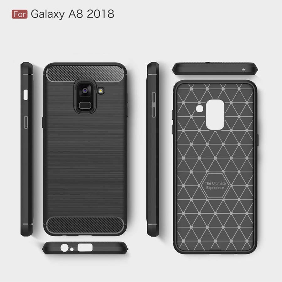 For Galaxy A8 (2018) Brushed Texture Carbon Fiber Shockproof TPU Protective Back Case, For Galaxy...