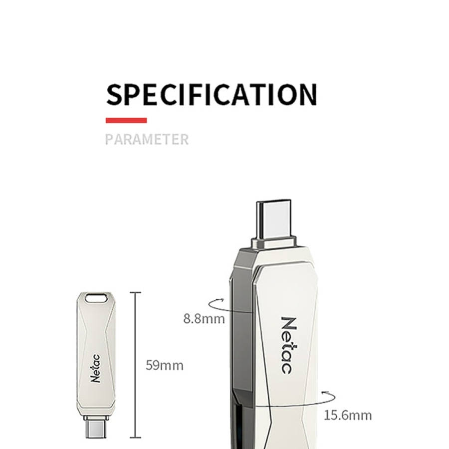 Netac U782C 128GB USB-C / Type-C + USB 3.0 360 Degrees Rotation Zinc Alloy Flash Drive OTG U Disk...