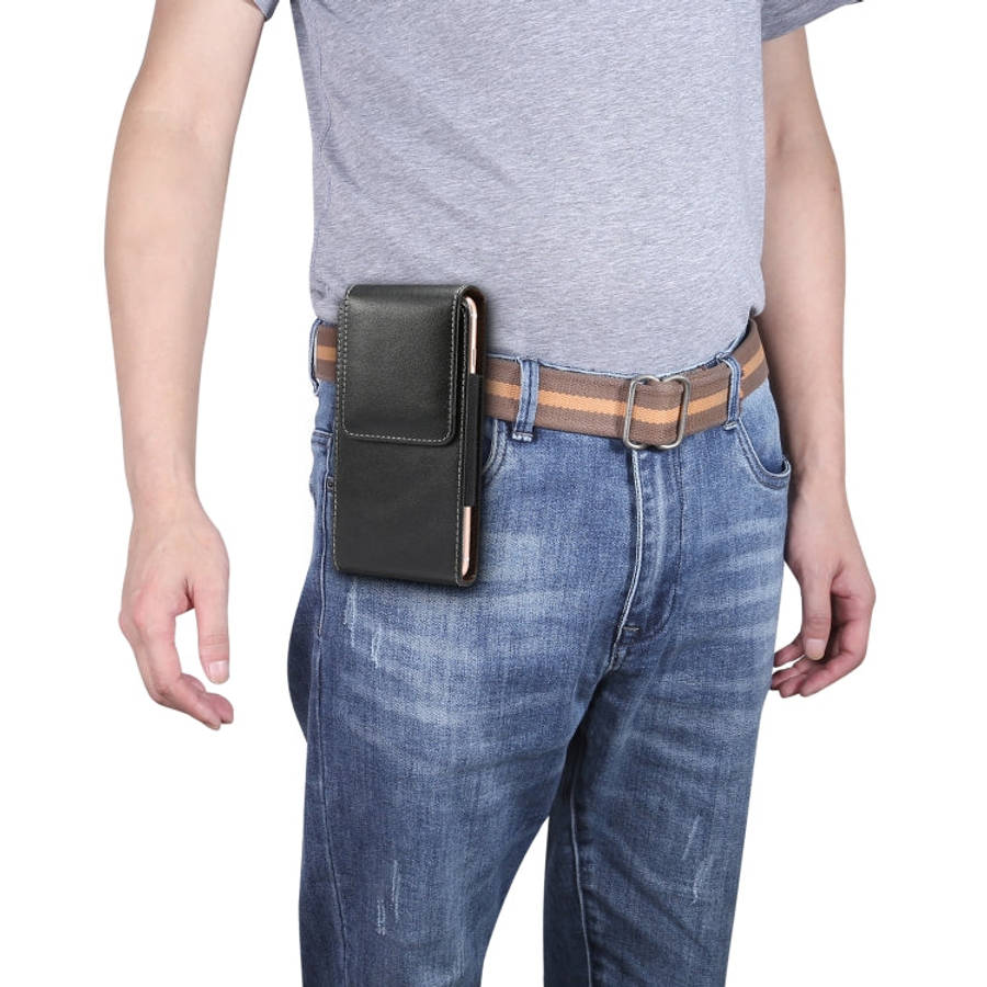 Men Lambskin Texture Multi-functional Universal Mobile Phone Waist Pack Leather Case for 6.3 Inch...