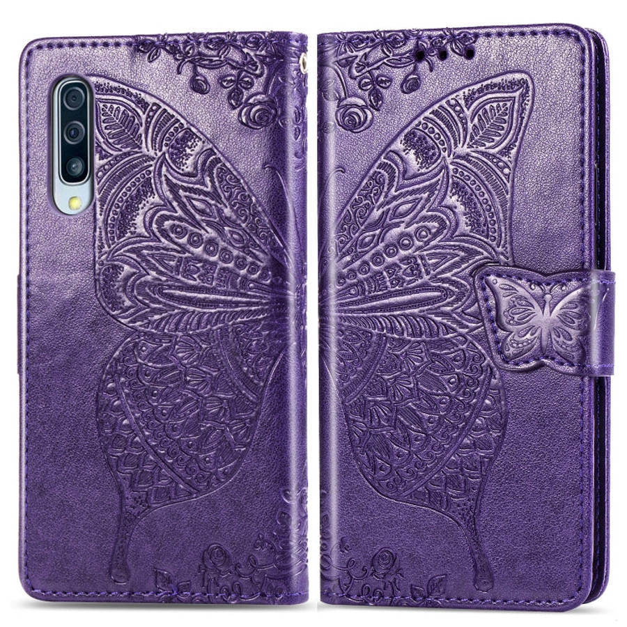 Butterfly Love Flowers Embossing Horizontal Flip Leather Case for Galaxy A50, with Holder & Card ...