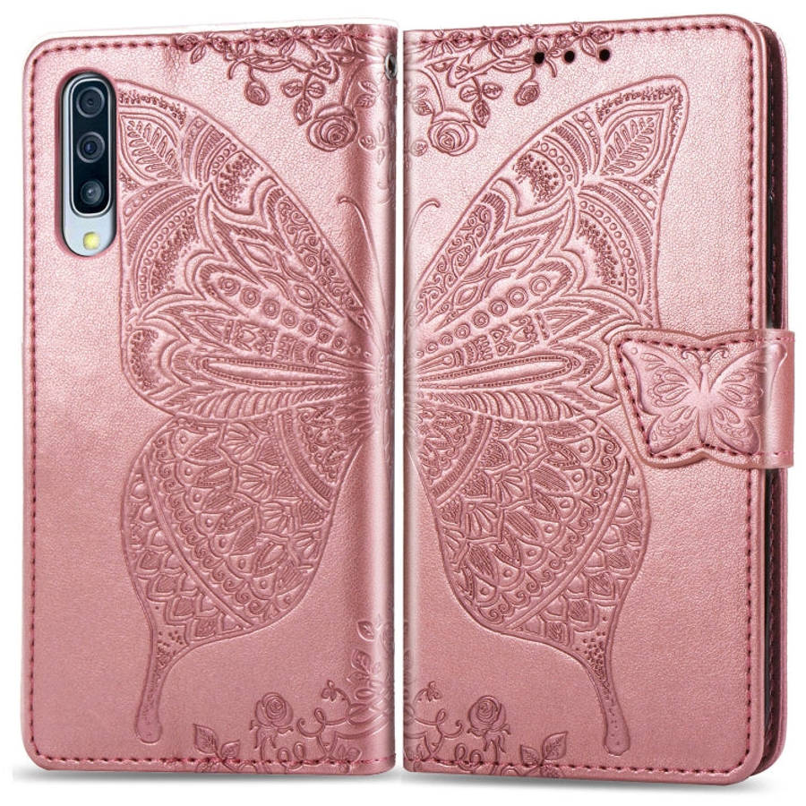 Butterfly Love Flowers Embossing Horizontal Flip Leather Case for Galaxy A50, with Holder & Card ...