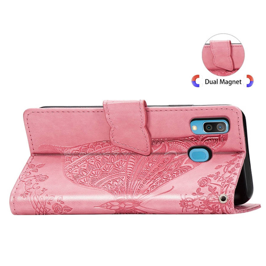 Butterfly Love Flowers Embossing Horizontal Flip Leather Case for Galaxy A40, with Holder & Card ...