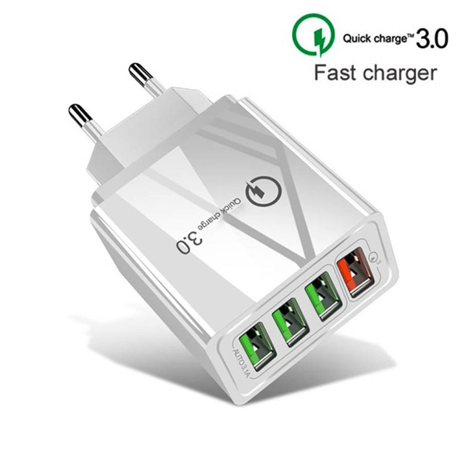 2 in 1 1m USB to 8 Pin Data Cable + 30W QC 3.0 4 USB Interfaces Mobile Phone Tablet PC Universal ...