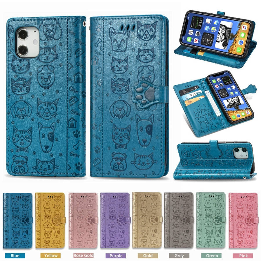 Cute Cat and Dog Embossed Horizontal Flip Leather Case with Holder & Card Slots & Wallet & Lanyar...
