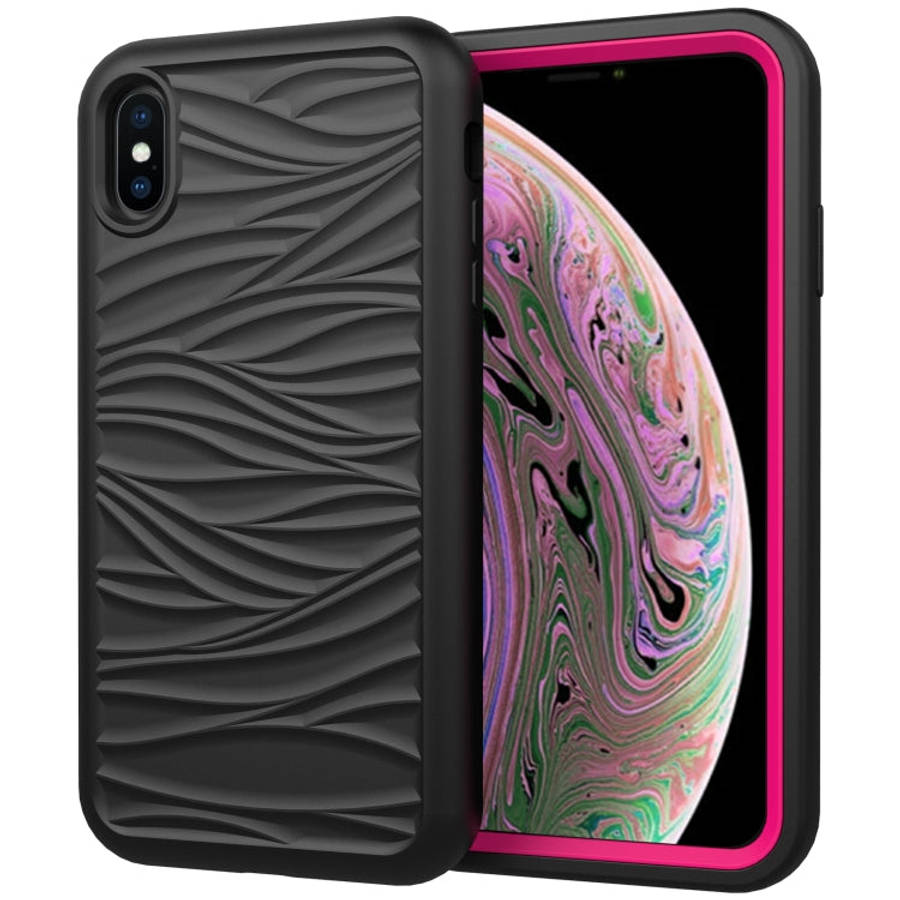 For iPhone XR Wave Pattern 3 in 1 Silicone+PC Shockproof Protective Case