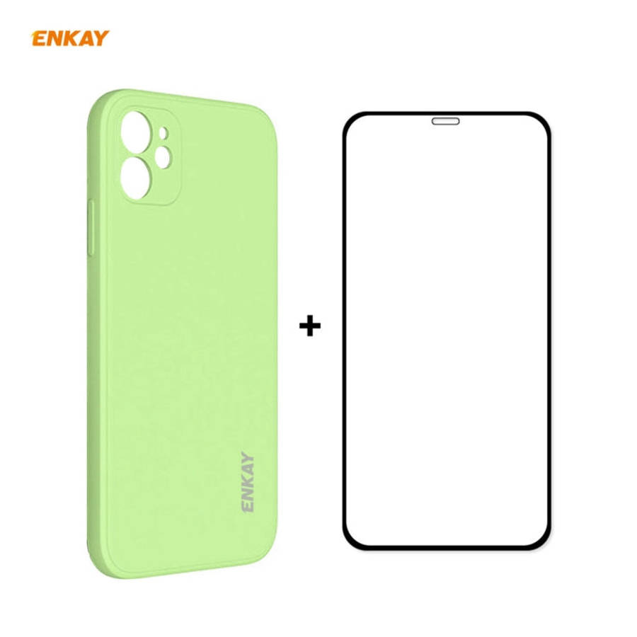 For iPhone 12 Hat-Prince ENKAY ENK-PC0682 Liquid Silicone Straight Edge Shockproof Case + 0.26mm ...