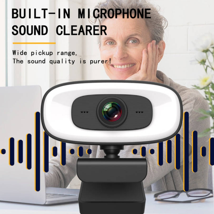 C10 2K HD Without Distortion 360 Degrees Rotate Three-speed Fill Light USB Free Drive Webcams, Bu...