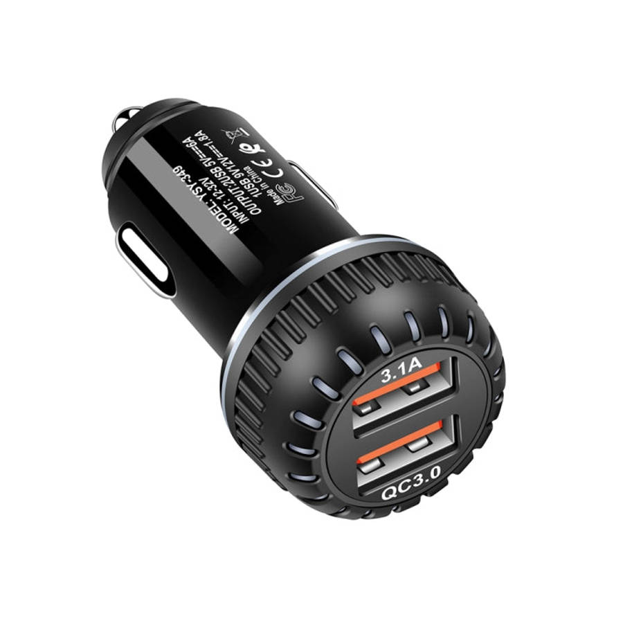 YSY-349 QC3.0 Dual USB Port Car Charger + 1m 3A USB to Micro USB Data Cable, with Micro USB Cable