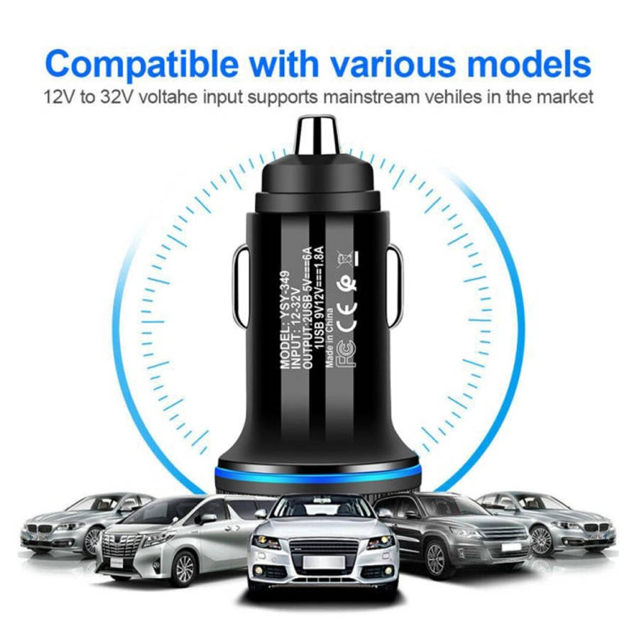YSY-349 QC3.0 Dual USB Port Car Charger + 1m 3A USB to Micro USB Data Cable, with Micro USB Cable