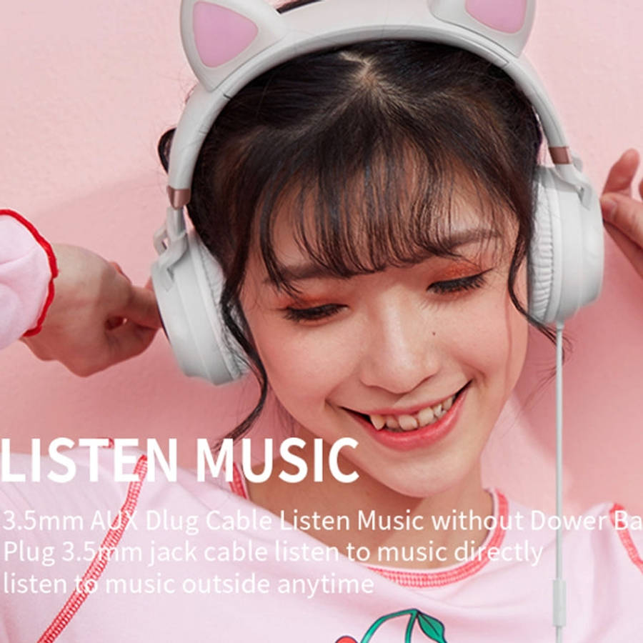 P28 Cat Ear Wired Headphone Muisc Stereo Headset with Microphone