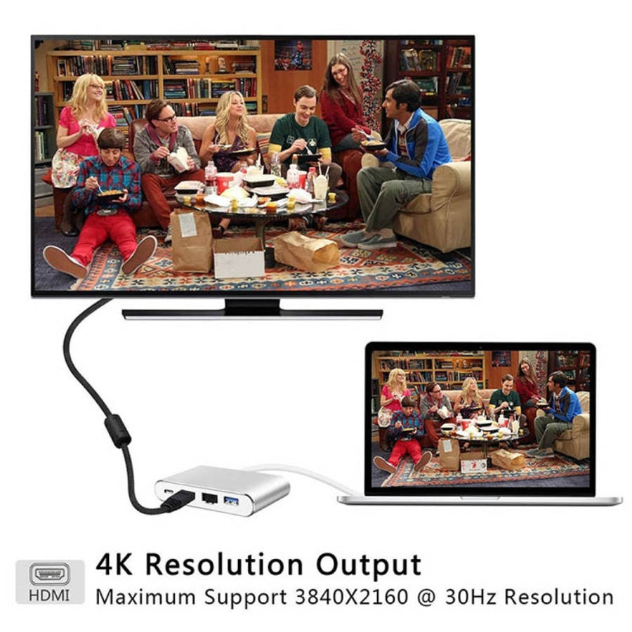 WS-07 Type-C 3.1 to RJ45 + HDMI + USB3.0 + PD 4-in-1 Converter Multifunctional Docking Station, W...