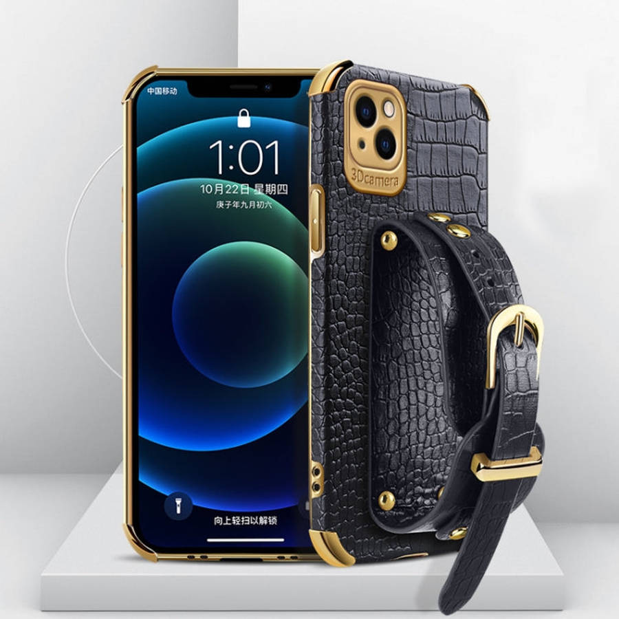 Electroplated TPU Crocodile Pattern Leather Case with Wrist Strap, For iPhone 13 Pro Max, For iPh...