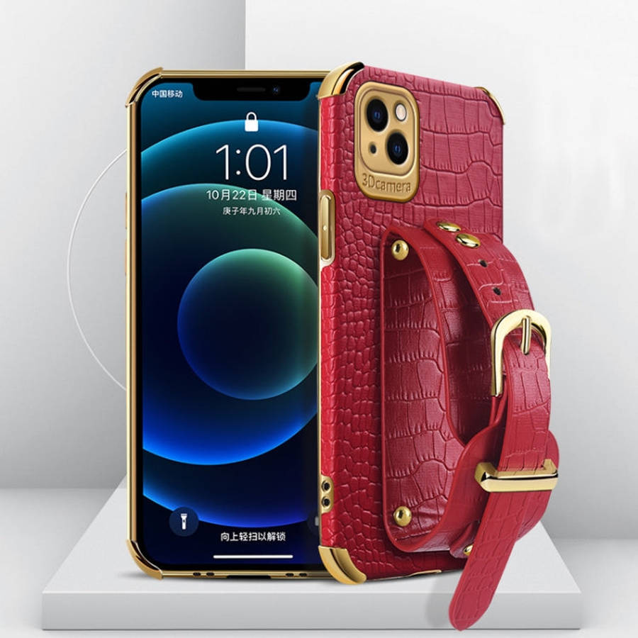 Electroplated TPU Crocodile Pattern Leather Case with Wrist Strap, For iPhone 13 Pro Max, For iPh...