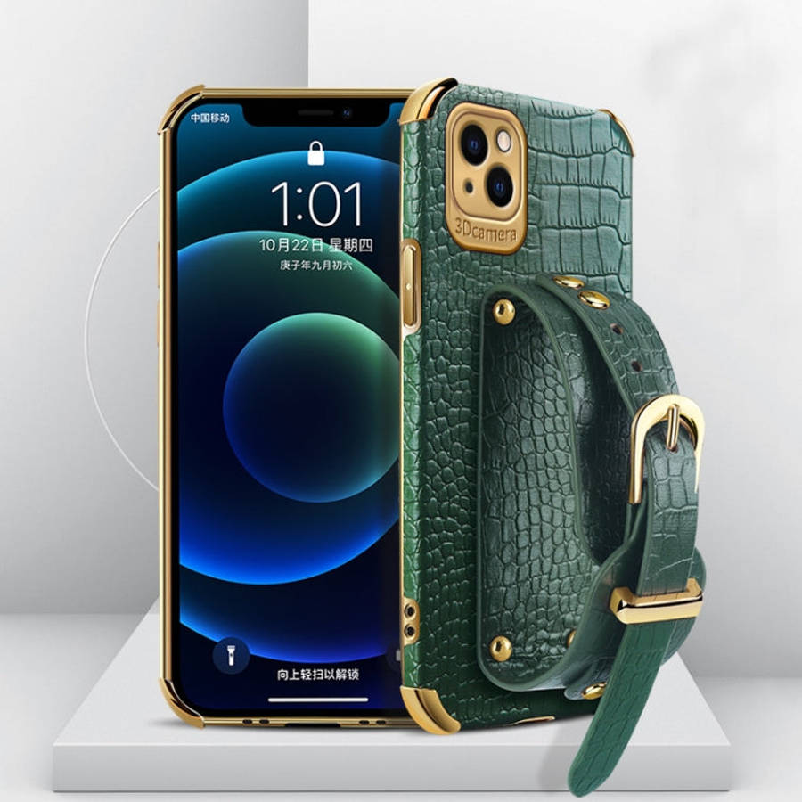 Electroplated TPU Crocodile Pattern Leather Case with Wrist Strap, For iPhone 13 Pro Max, For iPh...