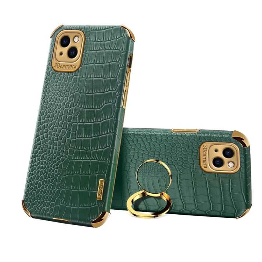 Electroplated TPU Crocodile Pattern Leather Case with Ring Holder, For iPhone 13 Pro Max, For iPh...