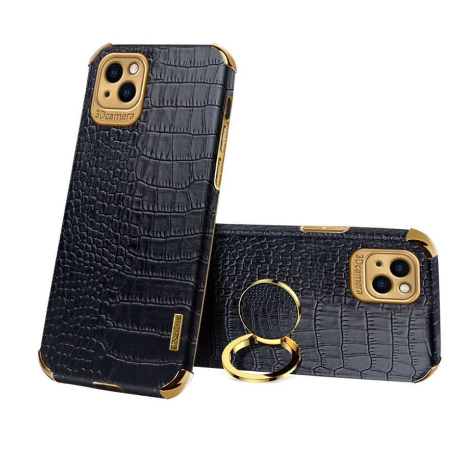 Electroplated TPU Crocodile Pattern Leather Case with Ring Holder, For iPhone 13 Pro Max, For iPh...