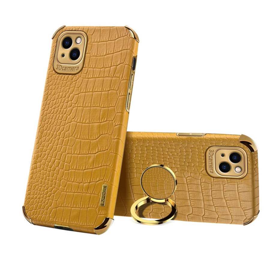 Electroplated TPU Crocodile Pattern Leather Case with Ring Holder, For iPhone 13 Pro Max, For iPh...