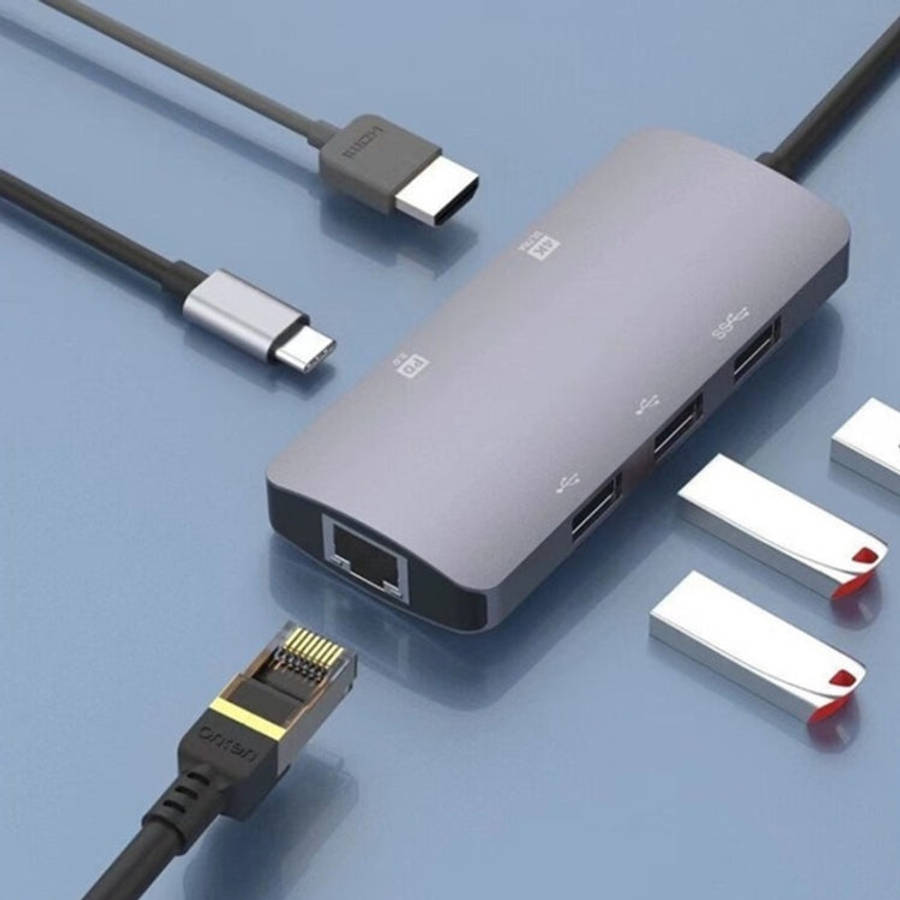 UC910 6-in-1 Type-C to HD+PD3.0+RJ45+USB3.0+USB2.0 x 2 Hub Adapter