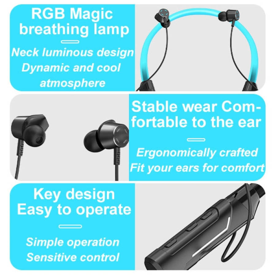 JG4 Flashing LED Neck-mounted Stereo Bluetooth Wireless Earphone