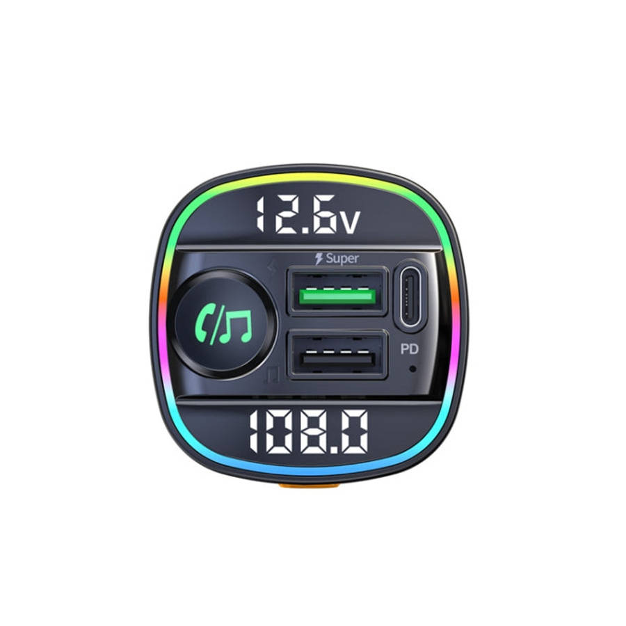 C22 Car Bluetooth 5.0 FM Transmitter LED Light Voltage Display QC 3.0 PD Charger, C22