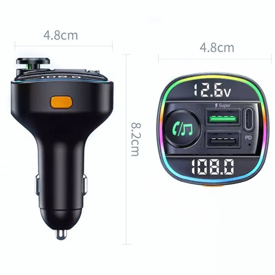 C22 Car Bluetooth 5.0 FM Transmitter LED Light Voltage Display QC 3.0 PD Charger, C22