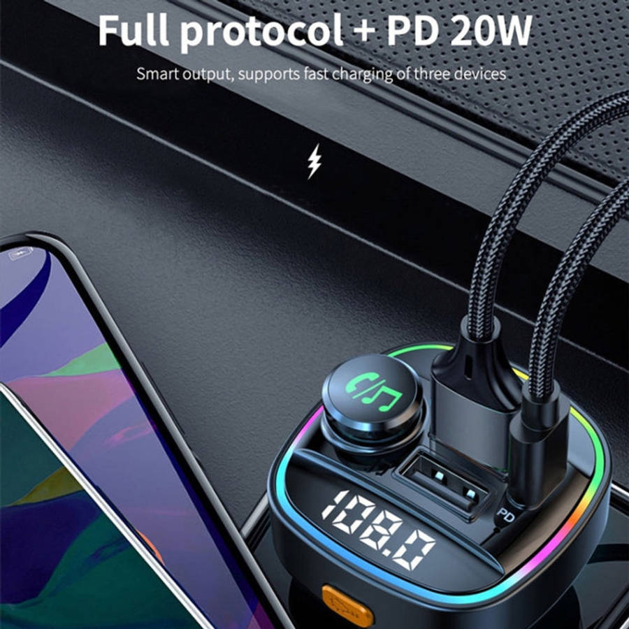 C22 Car Bluetooth 5.0 FM Transmitter LED Light Voltage Display QC 3.0 PD Charger, C22