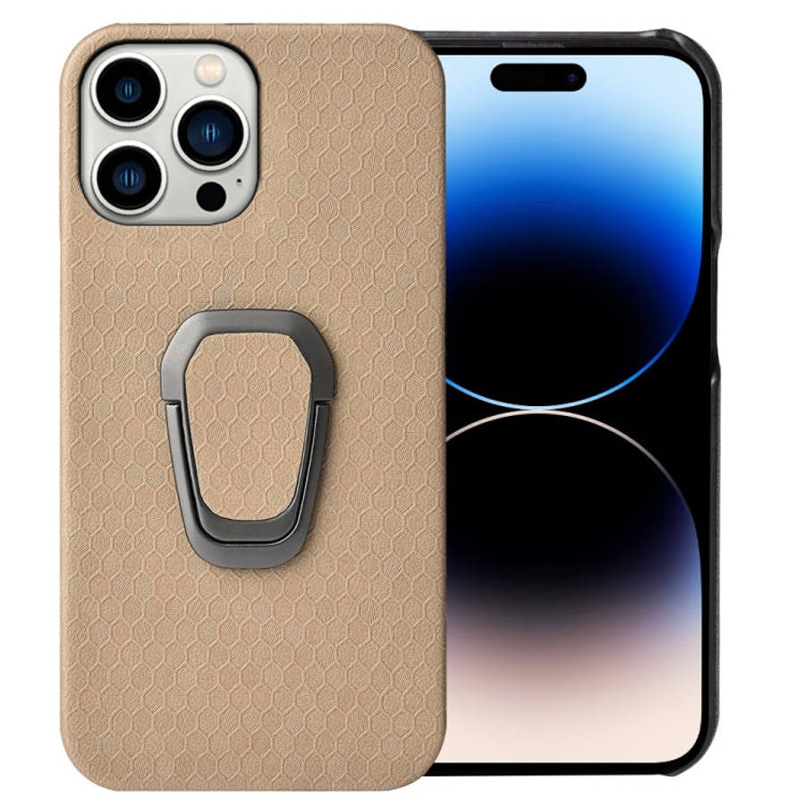 For iPhone 14 Pro Max Ring Holder Honeycomb PU Phone Case, For iPhone 14 Pro Max