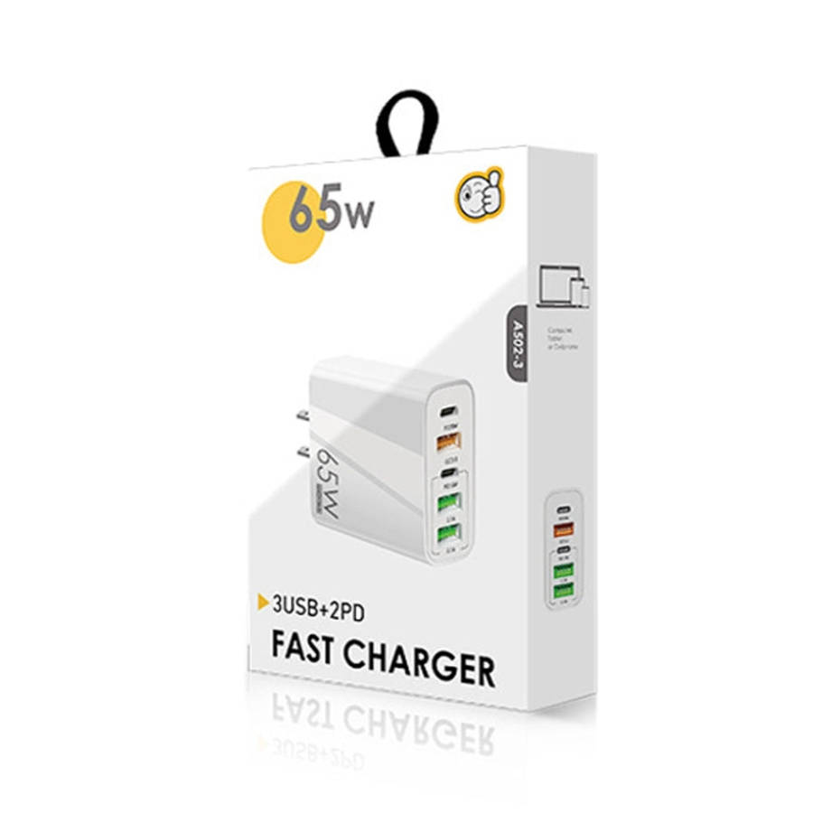 65W Dual PD Type-C + 3 x USB Multi Port Charger with 3A Type-C to 8 Pin Data Cable, US Plug, US P...