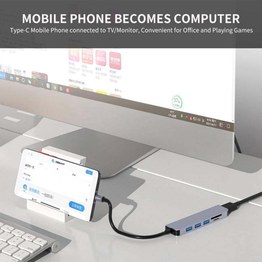 ENKAY Hat-Prince 6 in 1 Type-C to 4K HDMI Docking Station Adapter USB-C Hub SD/TF Card Reader, 6 ...