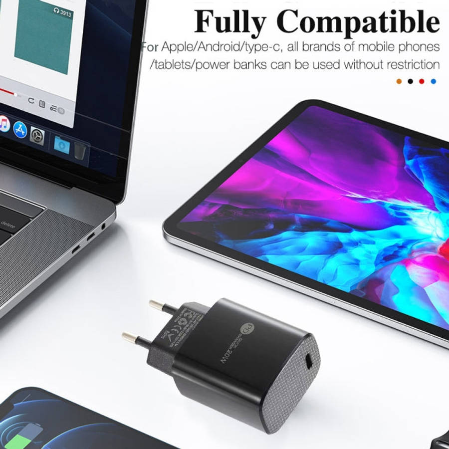 PD11 Single PD3.0 USB-C / Type-C 20W Fast Charger with 1m Type-C to 8 Pin Data Cable, EU Plug, EU...