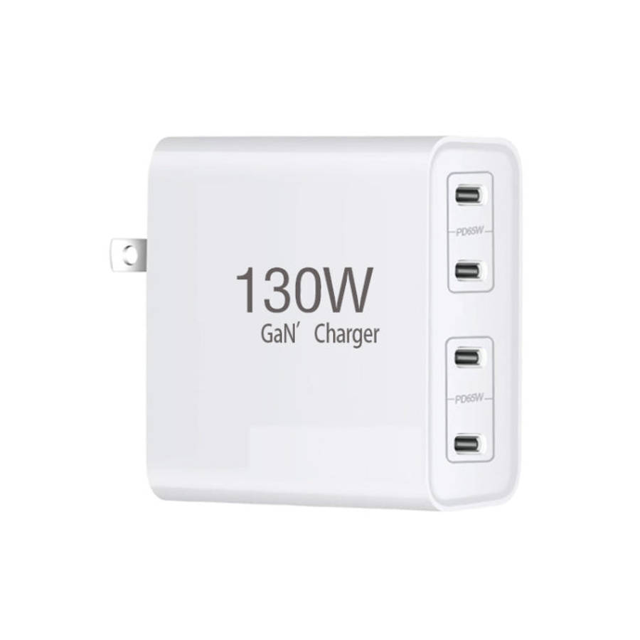 GaN130W 4-Port USB-C PD65W / PD30W Multi Port Type-C Charger for Notebook Series, US Plug, EU / U...