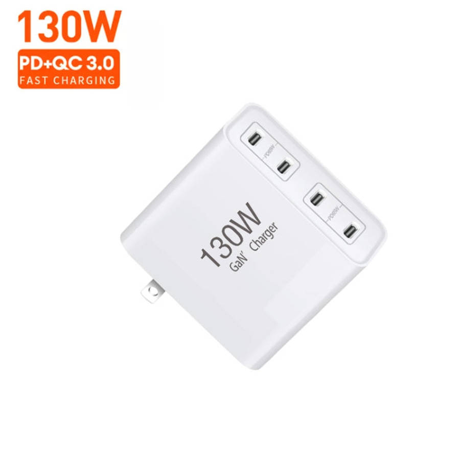 GaN130W 4-Port USB-C PD65W / PD30W Multi Port Type-C Charger for Notebook Series, US Plug, EU / U...