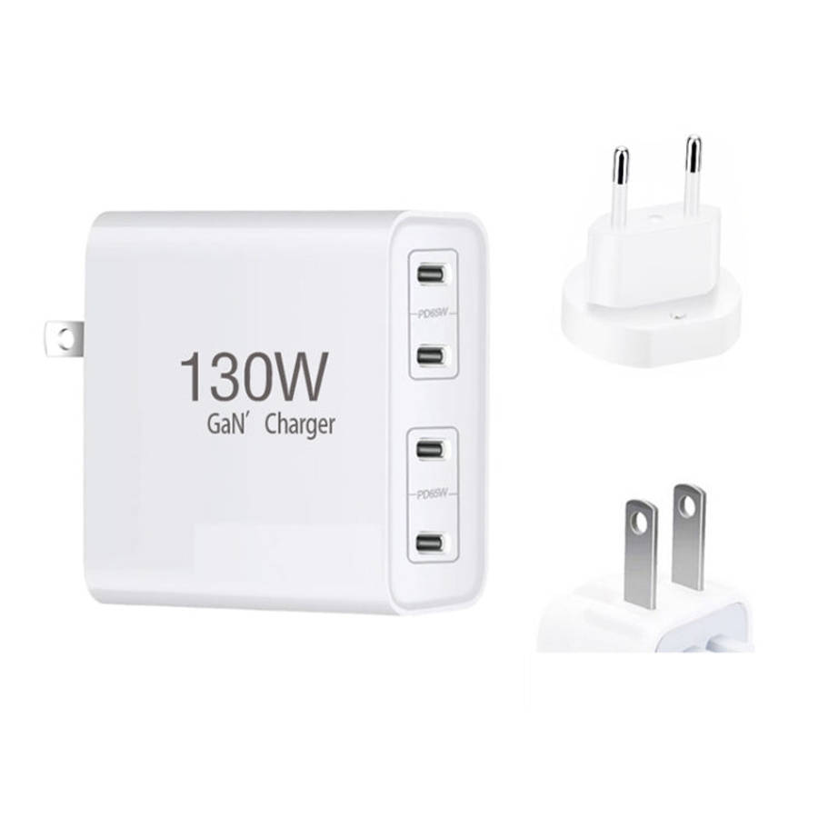 GaN130W 4-Port USB-C PD65W / PD30W Multi Port Type-C Charger for Notebook Series, US Plug, EU / U...